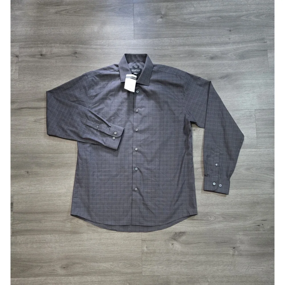 Kenneth Cole Awearness Men's Shirt 16.5 34/35 Gray Check Button Up SLIM FIT NWT